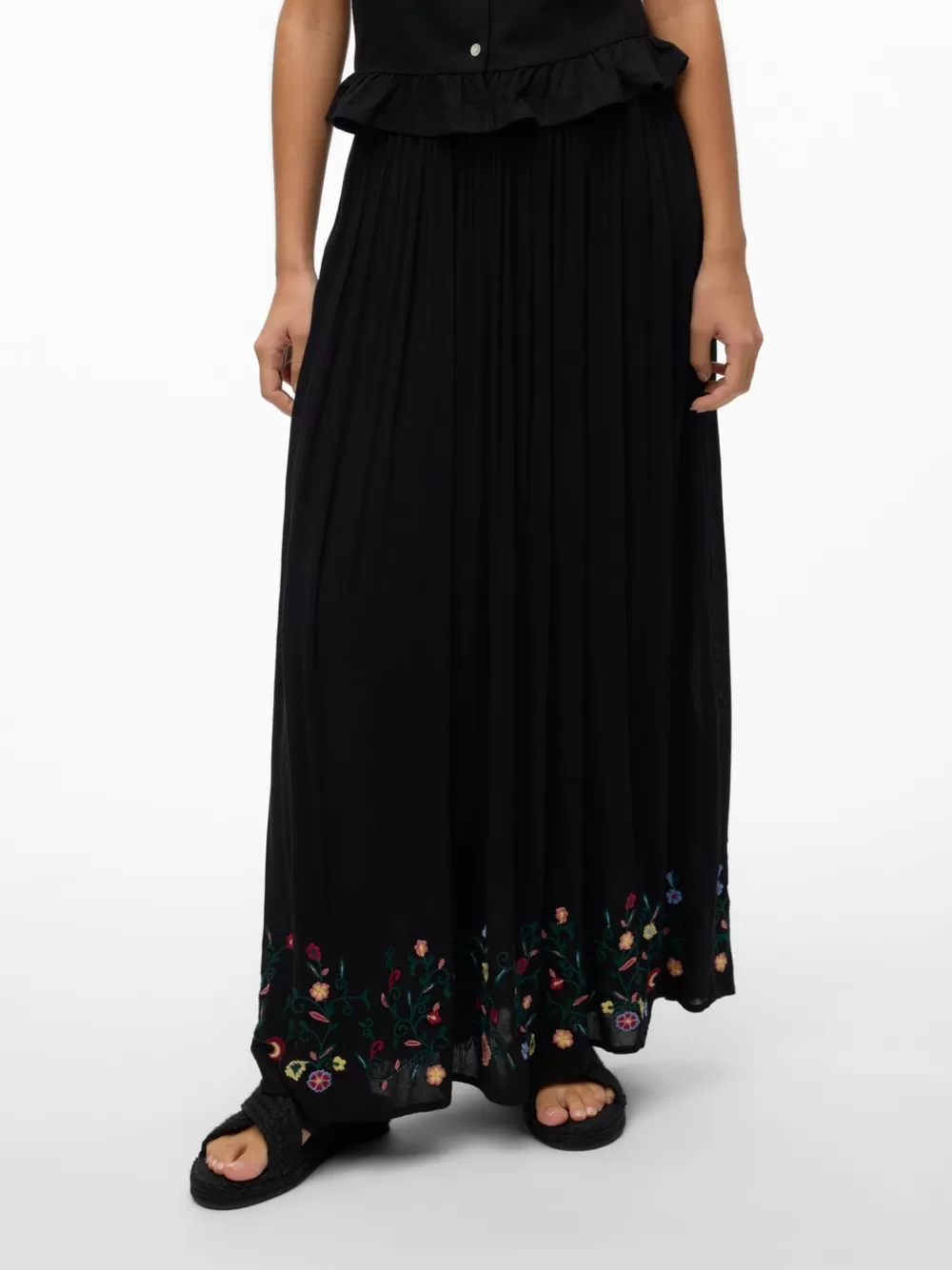 VERO MODA VMSINA Korkea vyötärö Pitkä hame Black Clearance