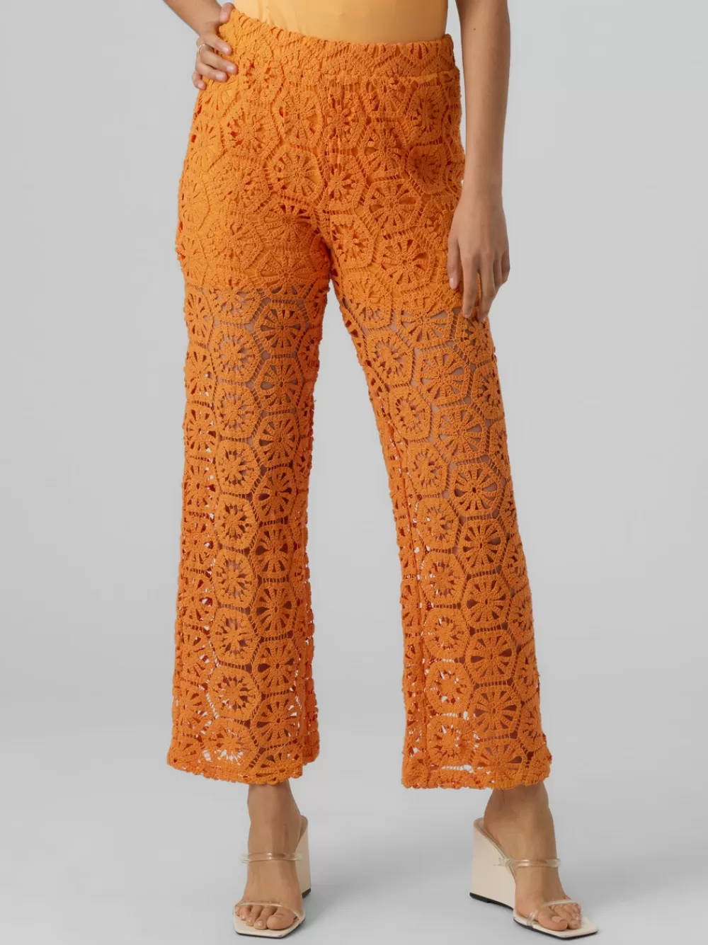 VERO MODA VMSUNSHINE Korkea vyötärö Housut Sun Orange Best Sale
