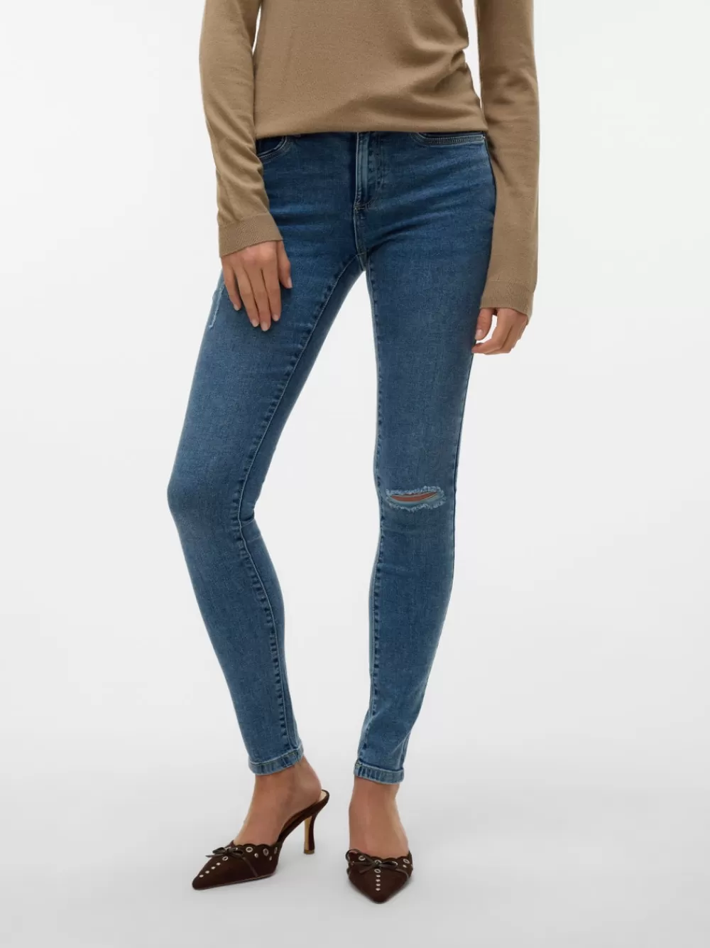 VERO MODA VMTANYA Normaali vyötärö Skinny fit Farkut Medium Blue Denim Hot