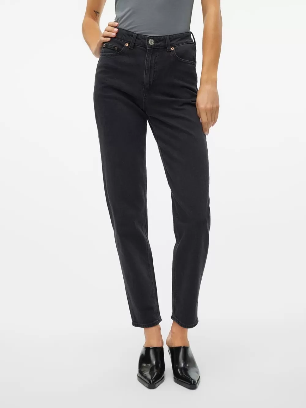 VERO MODA VMTESSA Korkea vyötärö Mom fit Farkut Dark Grey Denim Cheap