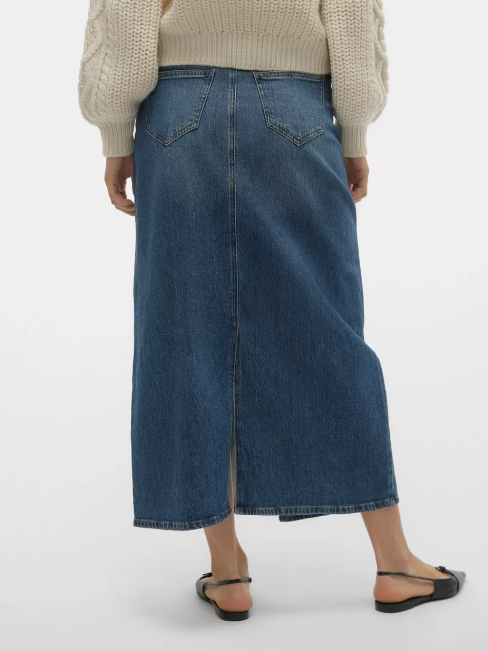 VERO MODA VMTESSA Korkea vyötärö Pitkä hame Medium Blue Denim Cheap