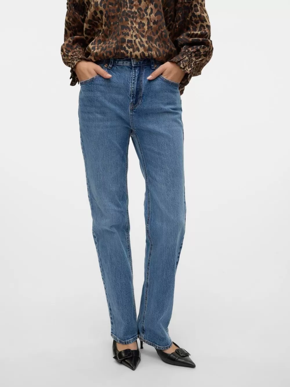 VERO MODA VMTESSA Korkea vyötärö Straight fit Farkut Medium Blue Denim Cheap
