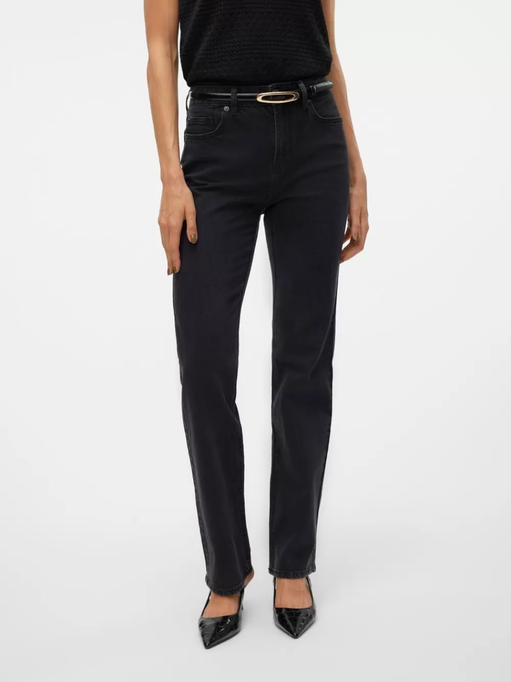 VERO MODA VMTESSA Korkea vyötärö Straight fit Farkut Black Denim Cheap