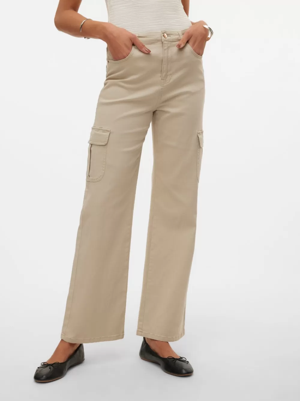 VERO MODA VMTESSA Korkea vyötärö Wide fit Farkut Abbey Stone Flash Sale