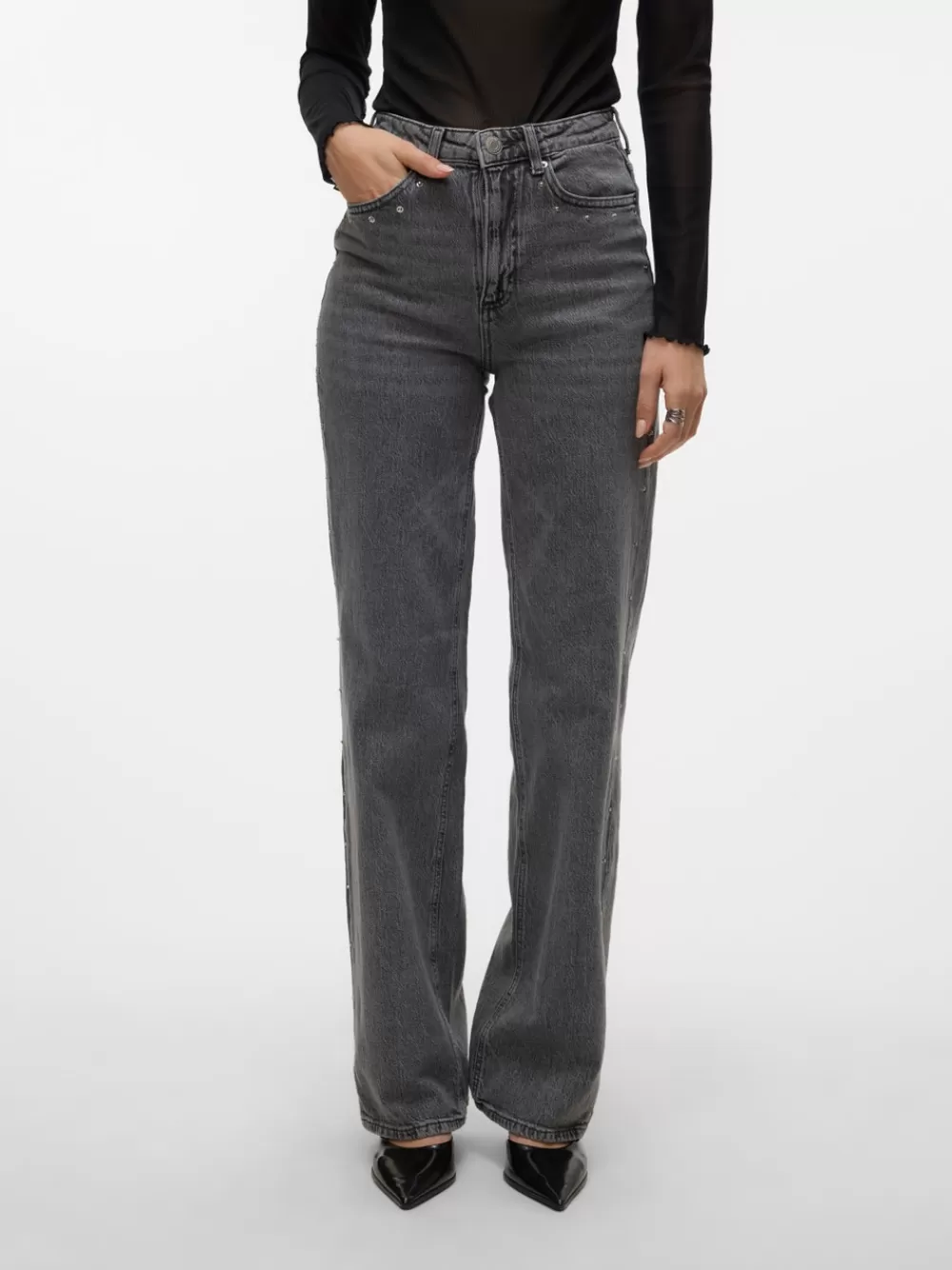 VERO MODA VMTESSA Korkea vyötärö Wide leg fit Farkut Medium Grey Denim Flash Sale