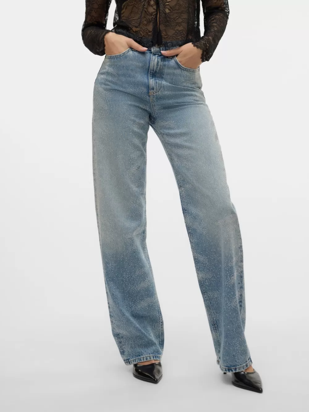 VERO MODA VMTESSA Korkea vyötärö Wide leg fit Farkut Light Blue Denim Shop