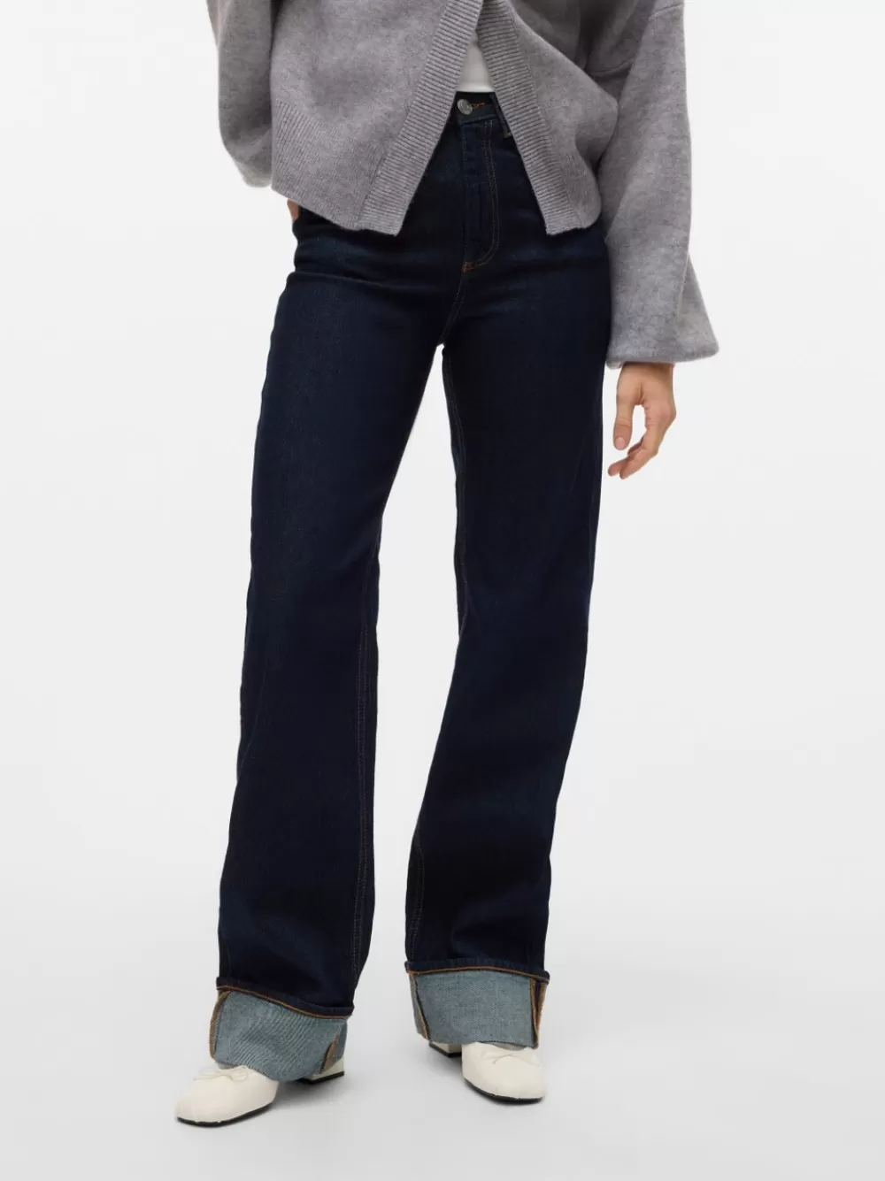 VERO MODA VMTESSA Korkea vyötärö Wide leg fit Farkut Dark Blue Denim New