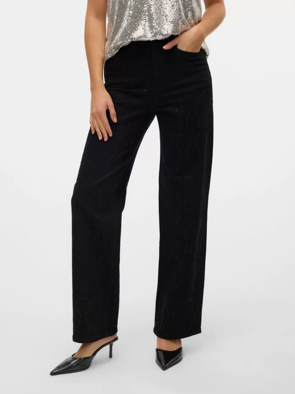 VERO MODA VMTESSA Korkea vyötärö Wide leg fit Farkut Black Denim Outlet