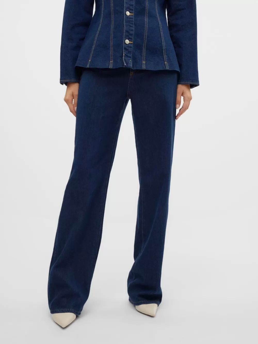VERO MODA VMTESSA Korkea vyötärö Wide leg fit Farkut Dark Blue Denim Best Sale