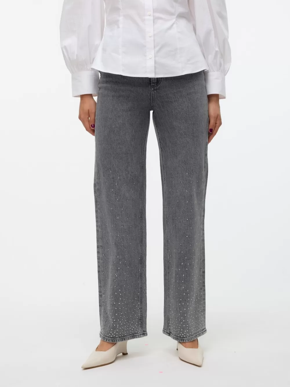 VERO MODA VMTESSA Korkea vyötärö Wide leg fit Farkut Light Grey Denim Store