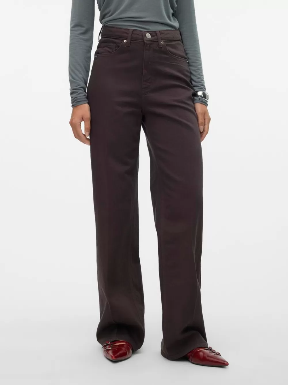 VERO MODA VMTESSA Korkea vyötärö Wide leg fit Farkut Chocolate Torte Cheap