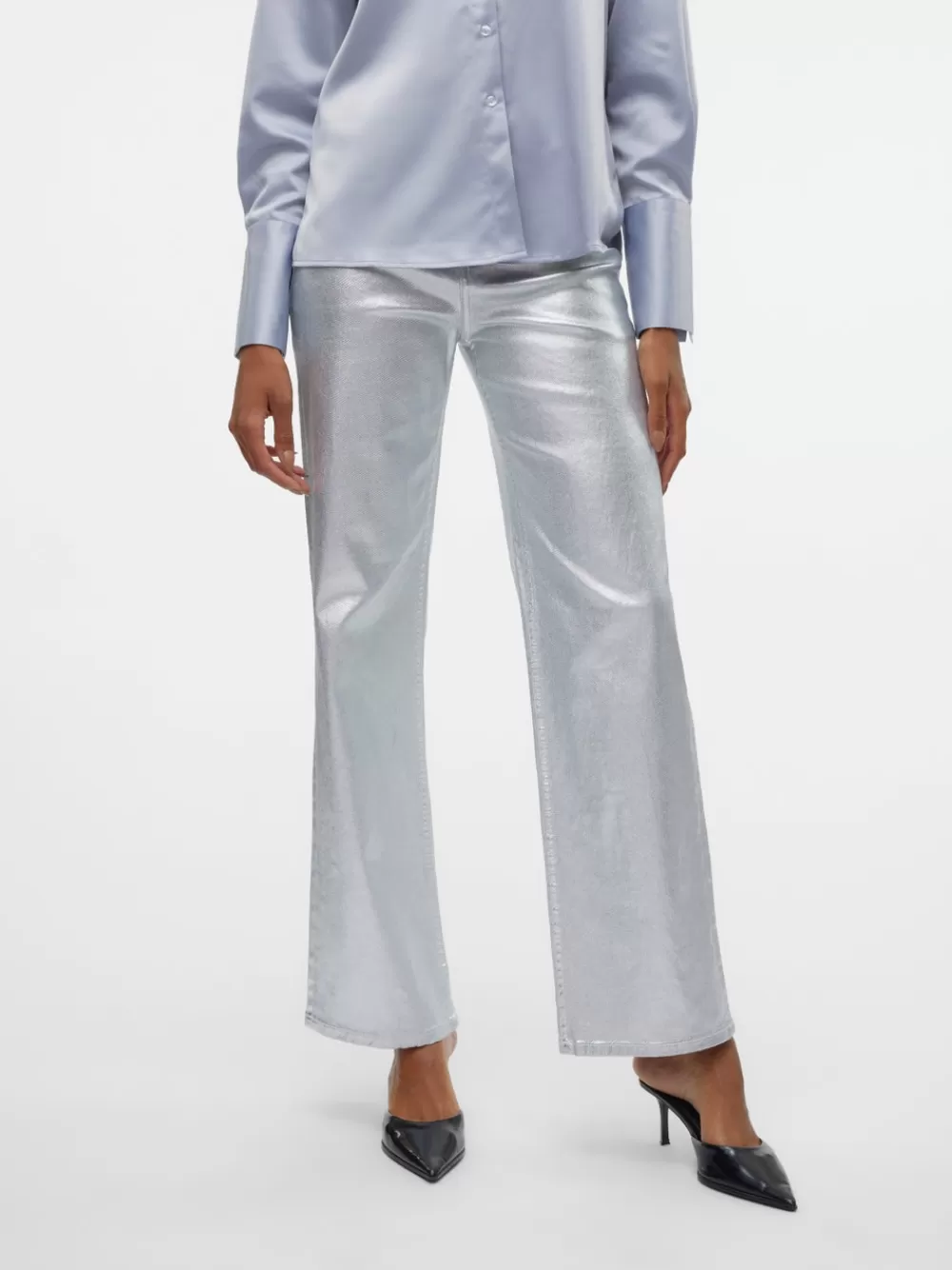 VERO MODA VMTESSA Korkea vyötärö Wide leg fit Farkut Silver Flash Sale