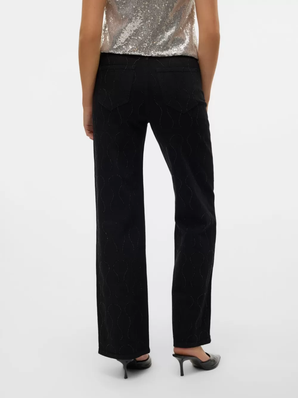 VERO MODA VMTESSA Korkea vyötärö Wide leg fit Farkut Black Denim Outlet