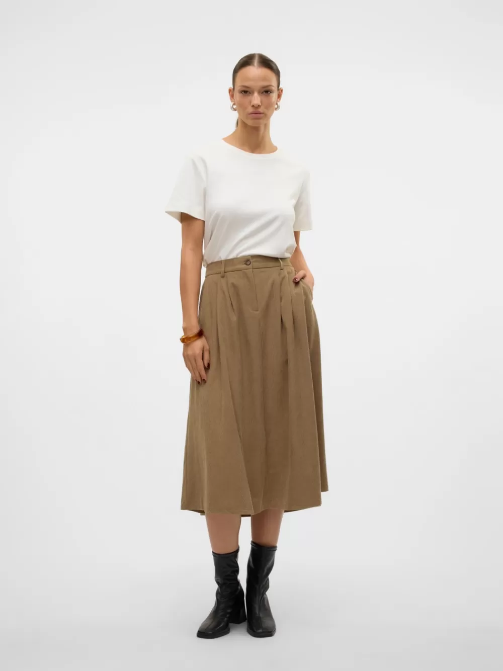 VERO MODA VMVIENNA Korkea vyötärö samettihame Lead Gray New