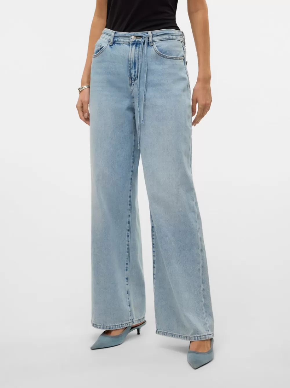 VERO MODA VMWIEN Normaali vyötärö Wide leg fit Farkut Light Blue Denim Flash Sale