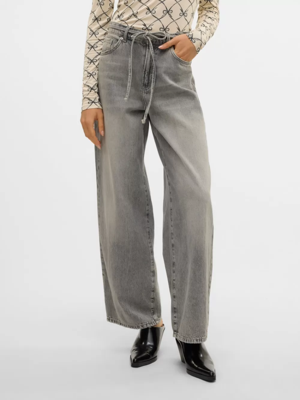 VERO MODA VMWIEN Normaali vyötärö Wide leg fit Farkut Light Grey Denim Fashion