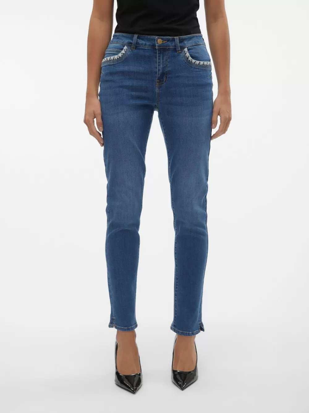 VERO MODA VMYOURS Normaali vyötärö Tapered fit Farkut Dark Blue Denim Best